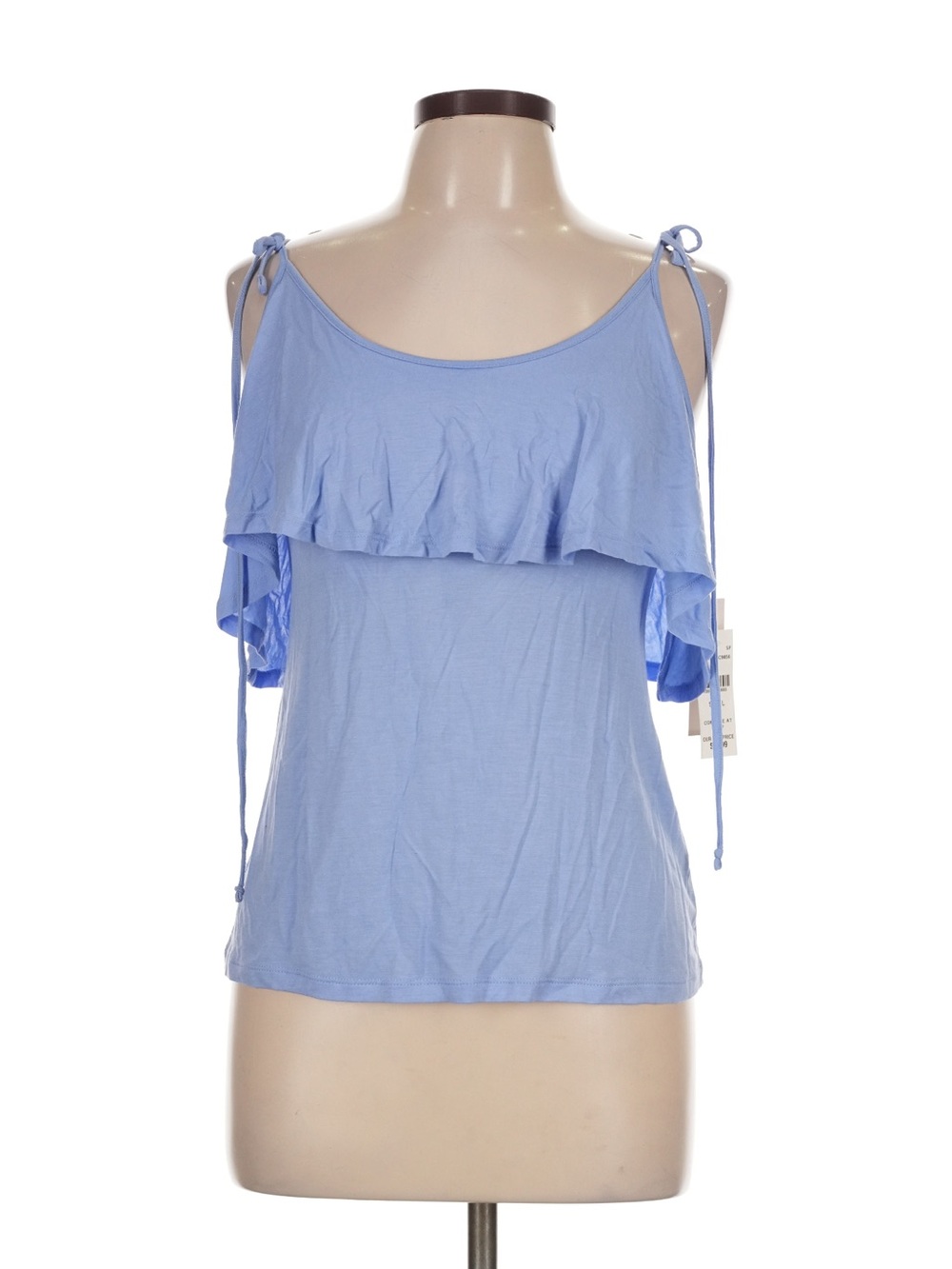 Tresics Blue Cold Shoulder Ruffle Tank Top Sz L NWT Tie Strap